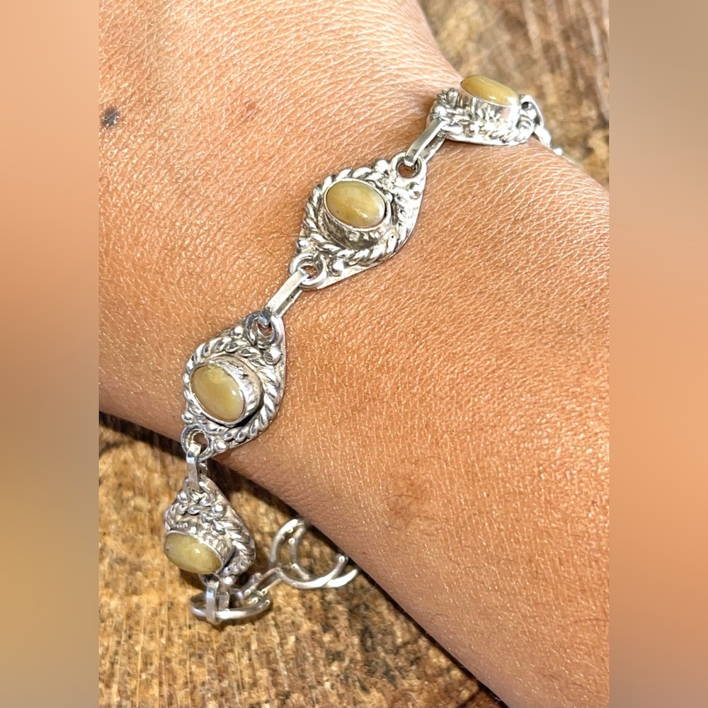 Pale Green Larsonite Statement Bracelet